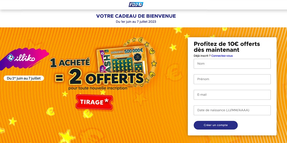 Page d'inscription pour profiter du code promo de 10€